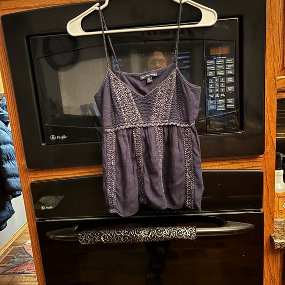 American Eagle Cream Shorts Romper and Dark Blue Spaghetti Strap Top - Picture 2 of 3